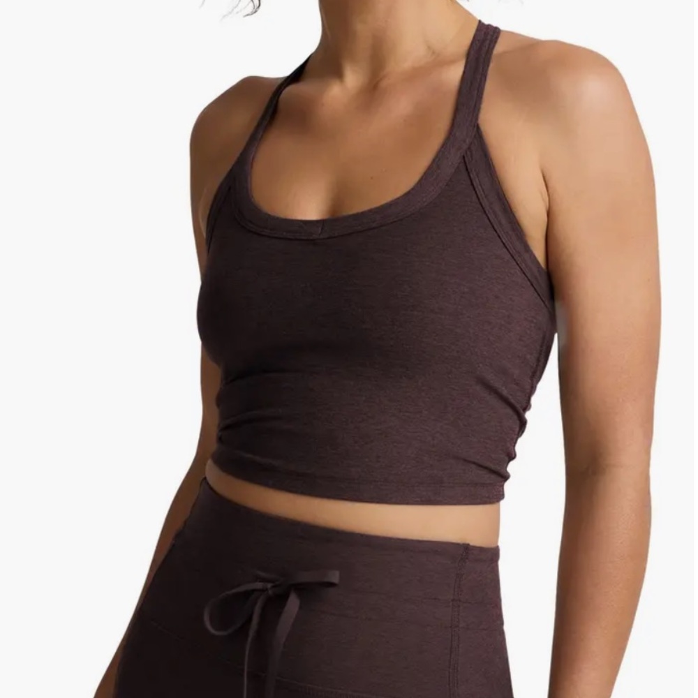 Beyond Yoga Space Dye On the Up Crop Tank dark chocolate heather